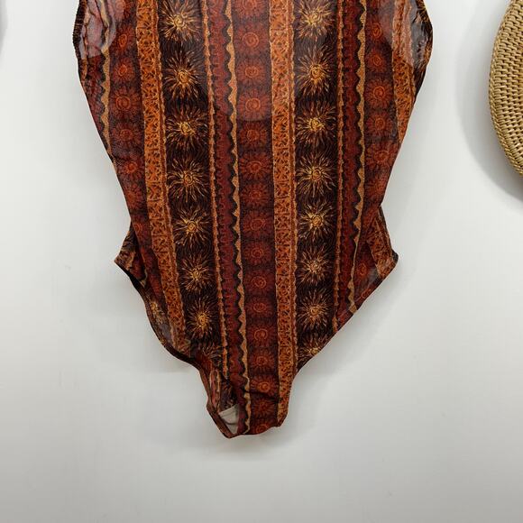 Vintage Y2K 2000s Sun Print Celestial Sheer One Piece Bodysuit Tank Top Festival - Picture 4 of 6